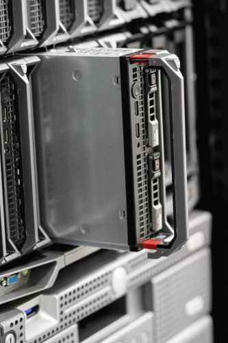 Close-up of Blade Server in Rack At Enterprise Datacenter Close-up of Blade Server in Rack At Enterprise Datacenter